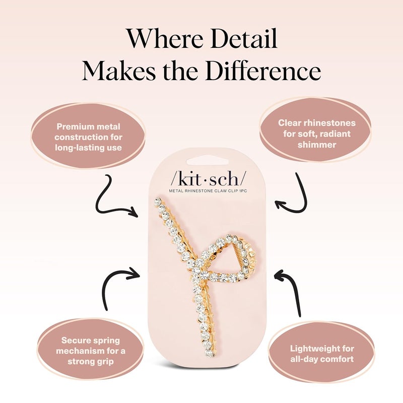 Kitsch Gold Loop-Shaped Hair Clip for Women with Rhinestones - Durable Metal, Strong Hold, & Elegant | Gold Hair Accessories | Ideal Gifts for Women - 1pc - Image 4